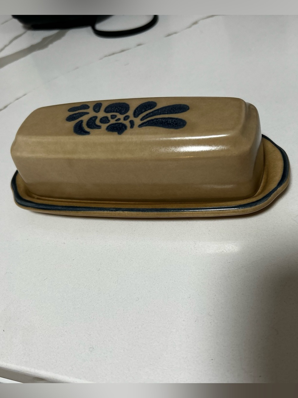 Pfaltzgraff Butter Dish with Blue Floral Accent